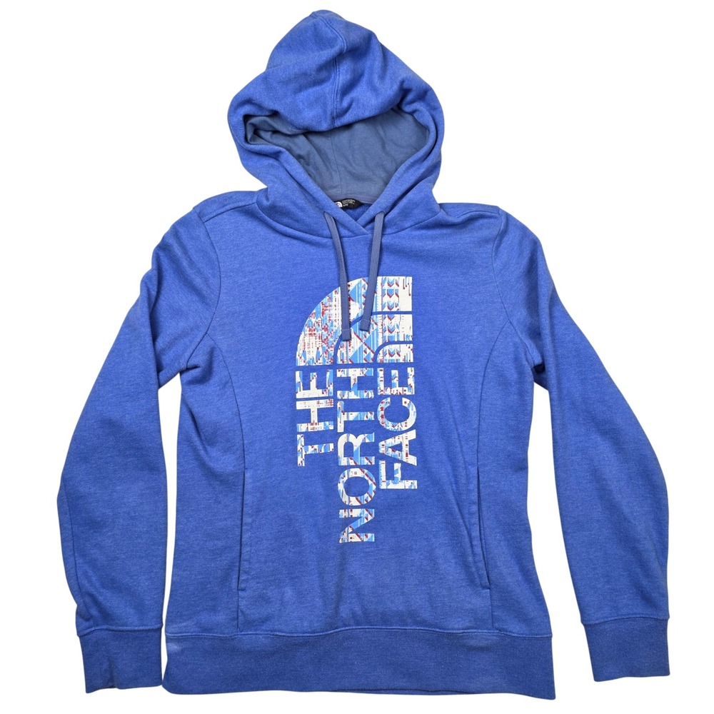 The North Face Women Blue Graphic Logo Hoodie Fleece Lined Gorpcore Outdoor M